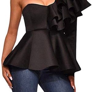 Black off shoulder tunic blouse